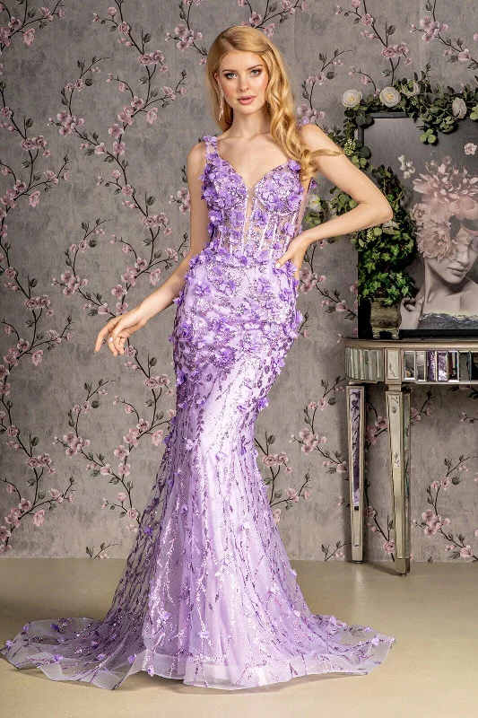 formal dresses for prom with sweetheart necklines --3D Floral Sleeveless Mermaid Dress by GLS Gloria GL3410