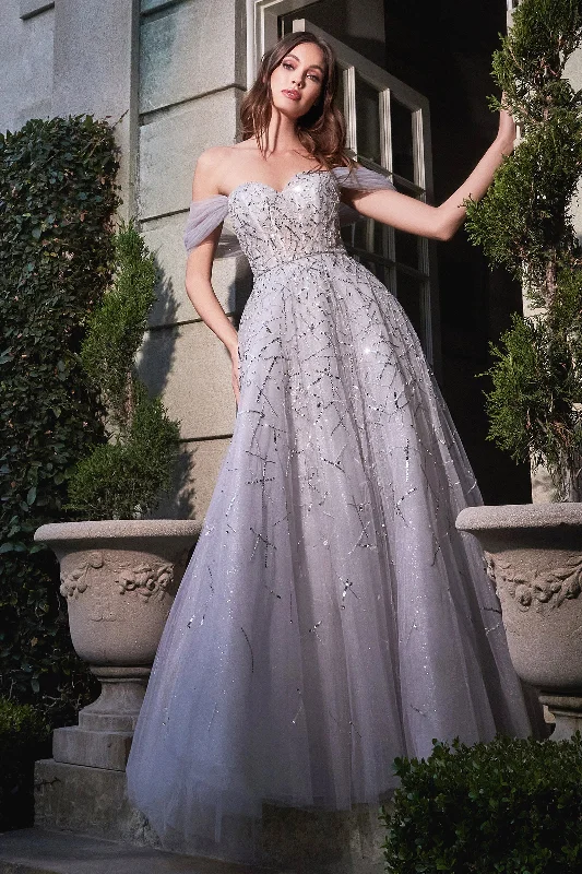 cocktail dresses with asymmetrical necklines for fashion-forward --Glitter Off Shoulder Ball Gown by Cinderella Divine B713