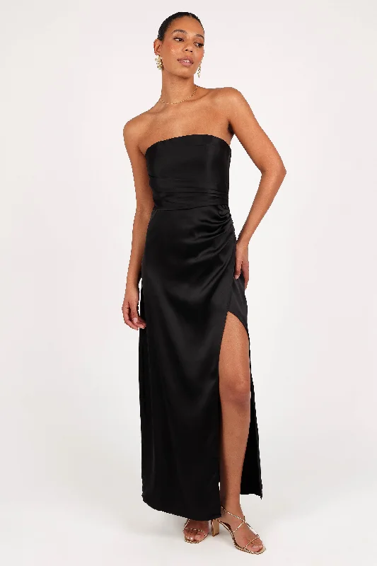 formal dresses for cocktail receptions with fitted bodices --Kara Strapless Maxi Dress - Black