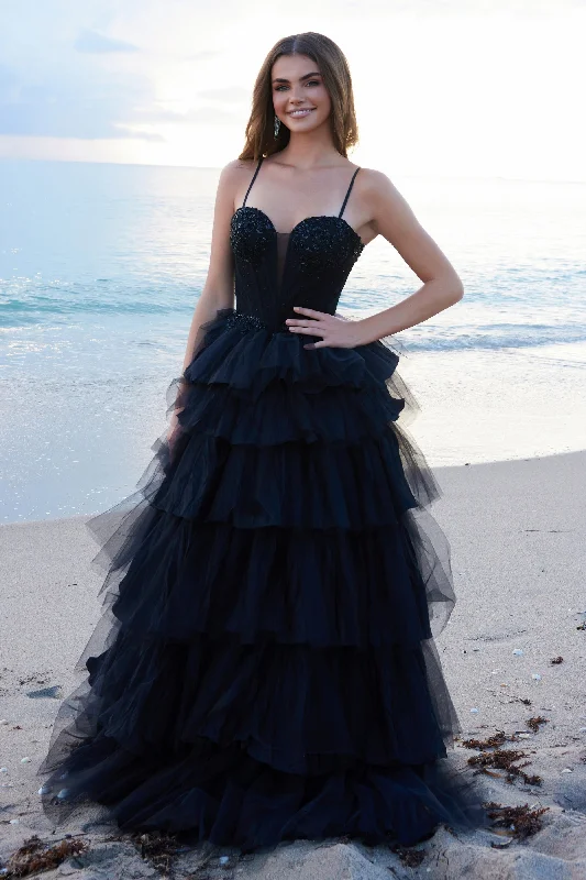 cocktail dresses with asymmetrical necklines for fashion-forward --Sleeveless Ruffled Ball Gown by Nox Anabel Y1545