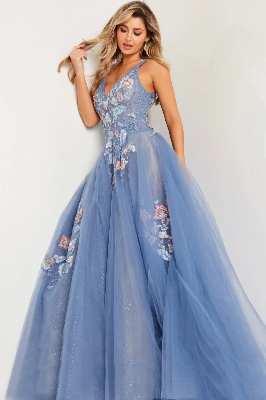 formal dresses for beach parties with light, airy fabrics --Embroidered Sleeveless A-line Gown by Jovani 37468
