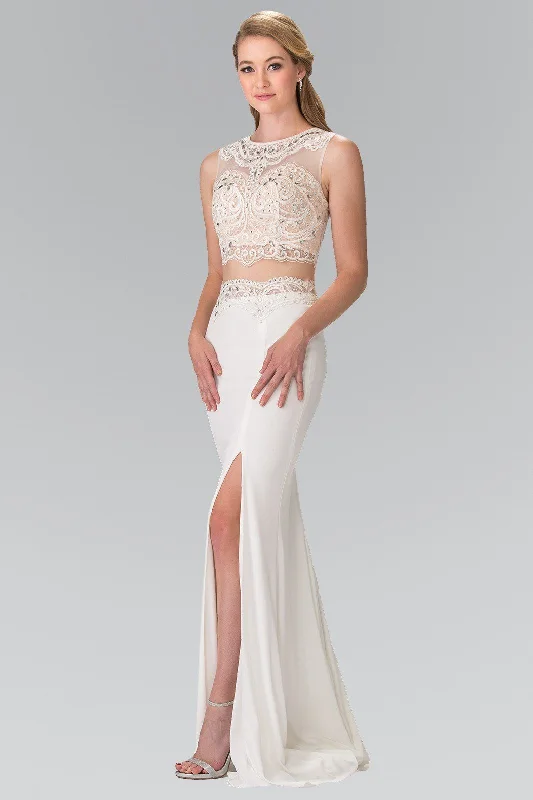 cocktail dresses with floral lace for romantic style --Ivory Two-Piece Dress with Lace Top by Elizabeth K GL2373