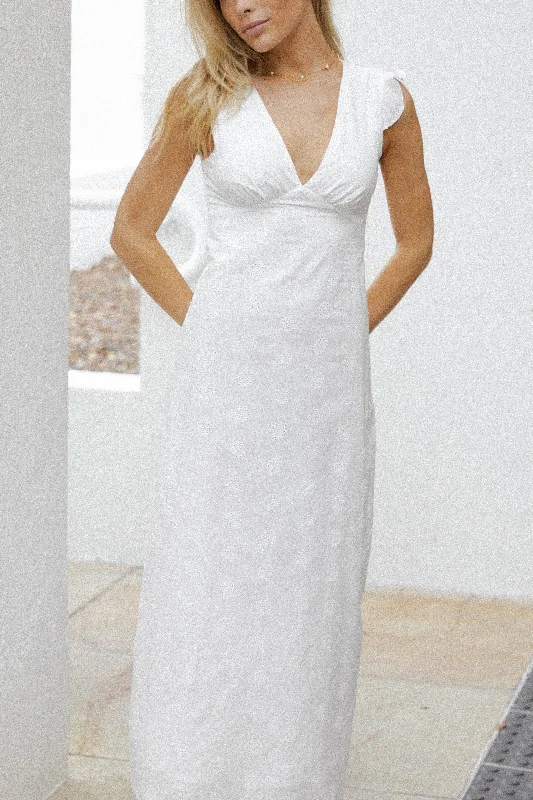 Affordable graduation dresses for budget-conscious students -Ensley Flutter Sleeve Maxi Dress - White