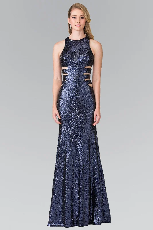 cocktail dresses with wrap fronts for flattering fit --Long Sleeveless Sequined Dress with Cutouts by Elizabeth K GL2299