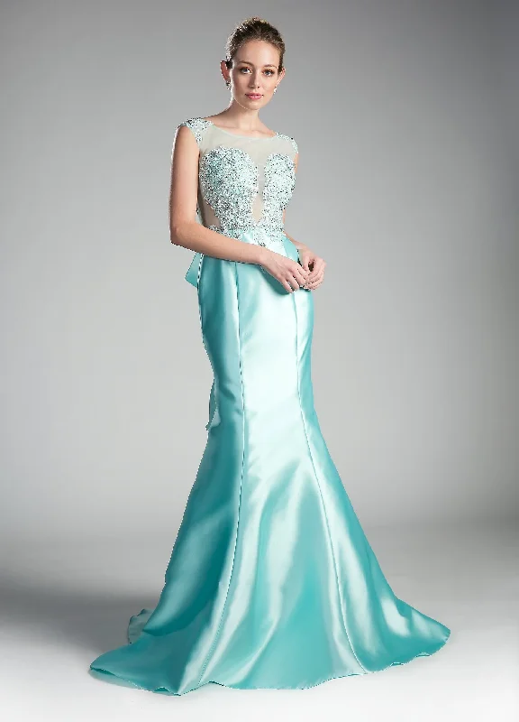 formal dresses with satin fabric for smooth finish --Beaded Cap Sleeve Mermaid Gown by Cinderella Divine 8984A