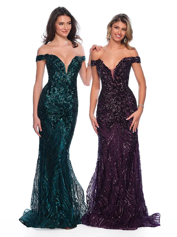 formal dresses with pleated skirts for graceful movement --Long Evening Dress by Dave and Johnny 11002
