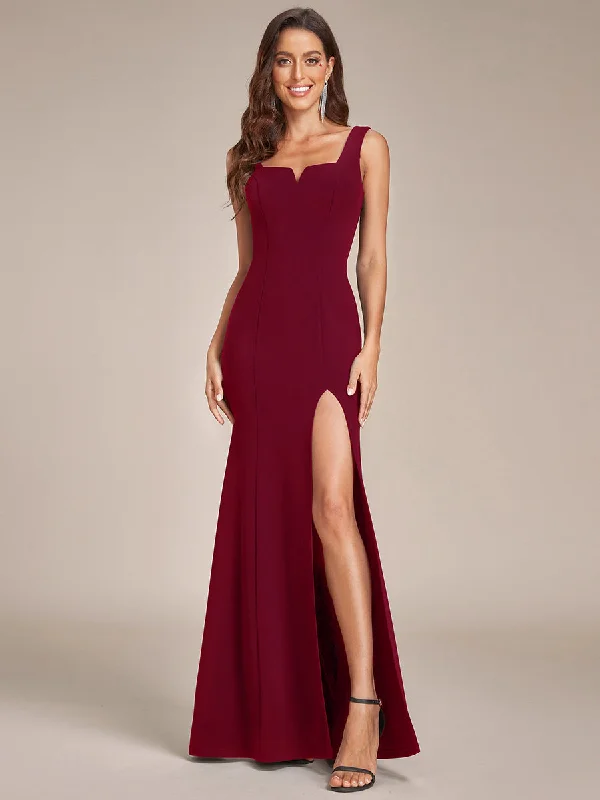 Chic gold party dresses for glamorous events -Square Neck High Split Mermaid Wholesale Evening Dresses