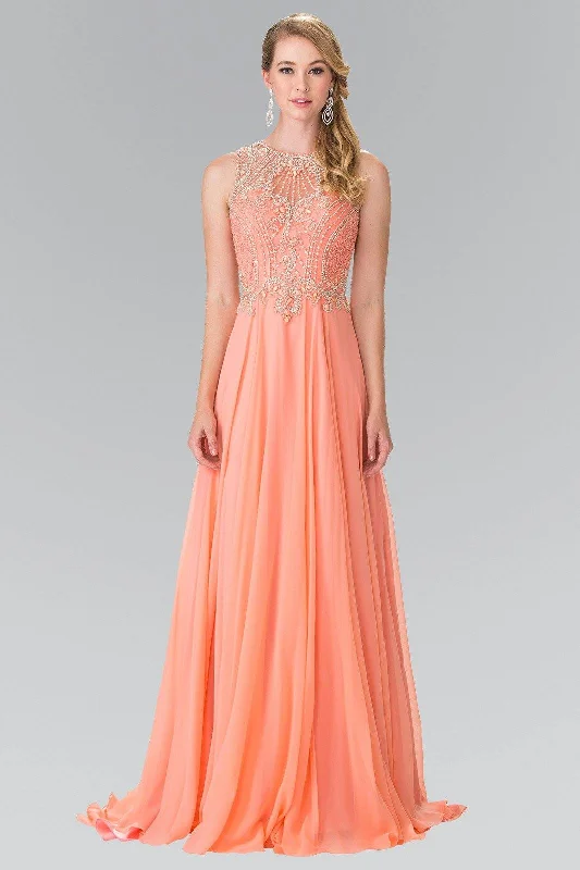 cocktail dresses with chiffon overlays for softness --Long Sleeveless Beaded Illusion Dress by Elizabeth K GL2343