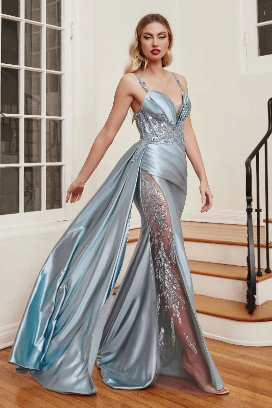 bridesmaid dresses with mesh panels for modern style --Satin Sleeveless Sheer Slit Gown by Ladivine CDS417