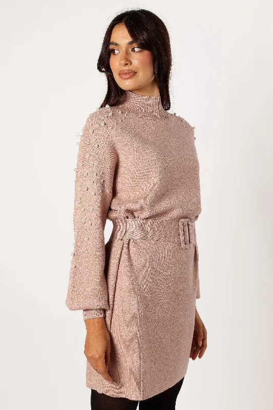 cocktail dresses with metallic thread for shimmer --Maeve Long Sleeve Mini Dress - Mocha