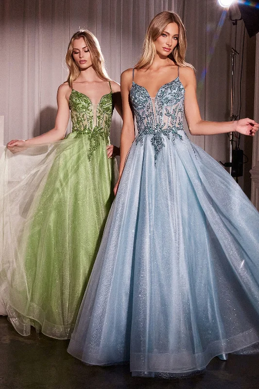 formal dresses with off-shoulder sleeves for summer events --Applique Sleeveless Tulle Gown by Ladivine CC0881