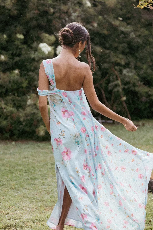 formal dresses for beach parties with light, airy fabrics --Eloisa Maxi Dress - Blue Floral