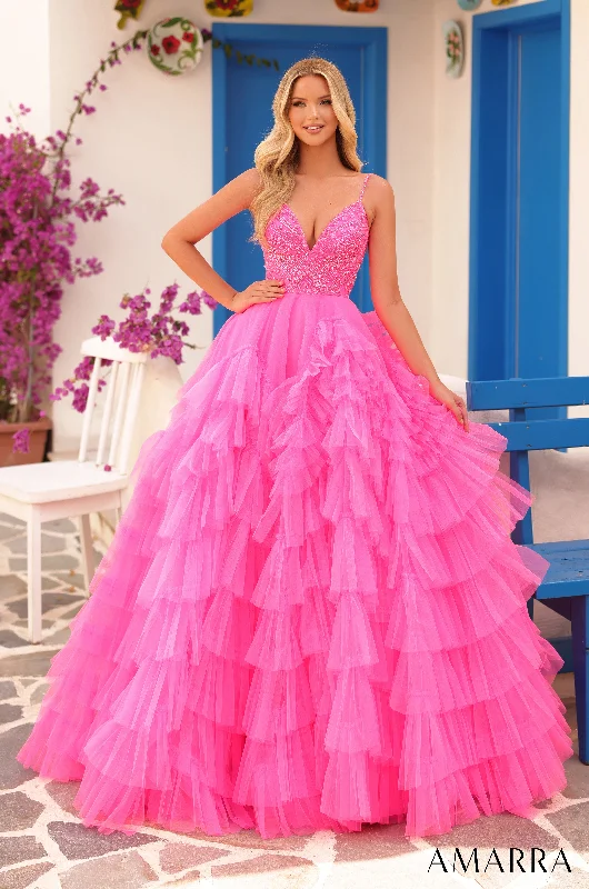 formal dresses for winter galas with fur collars --Sleeveless A-line Ruffled Gown by Amarra 88296