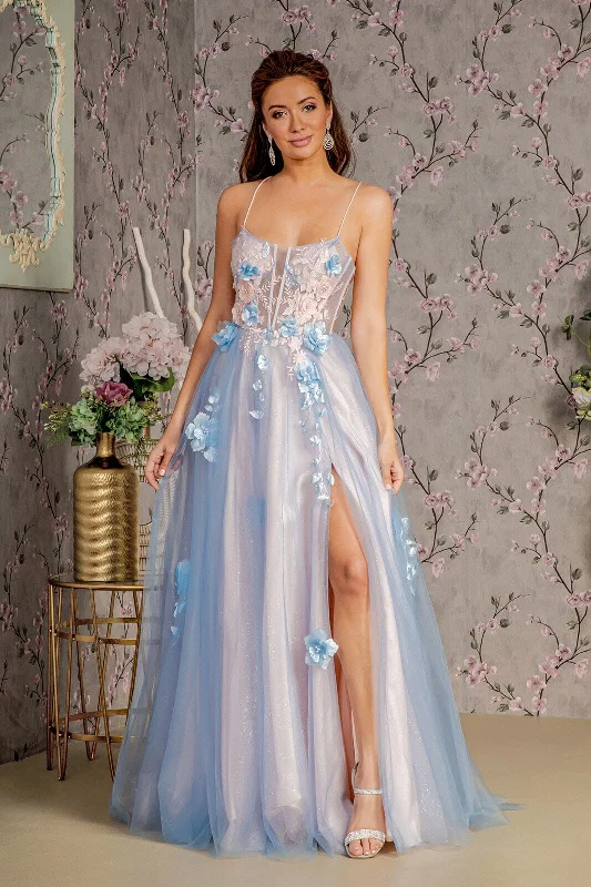 Wedding guest dresses with a layered design for added texture -3D Floral Sleeveless A-line Slit Gown by GLS Gloria GL3250