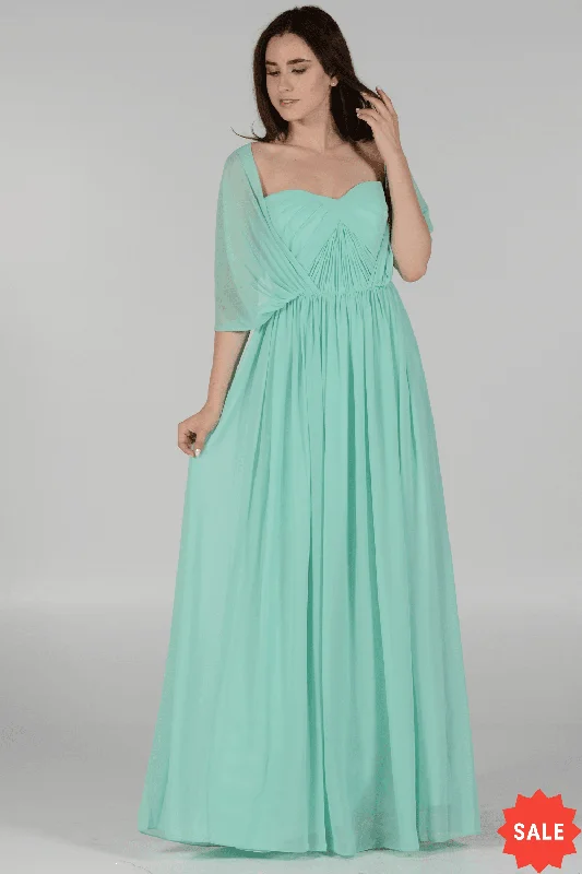 bridesmaid dresses with detachable sleeves for versatile styling --Long Convertible Chiffon Dress by Poly USA 7156