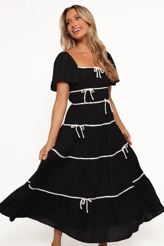 Off-shoulder mini party dresses for a chic look -Harvey Maxi Bow Dress - Black/White
