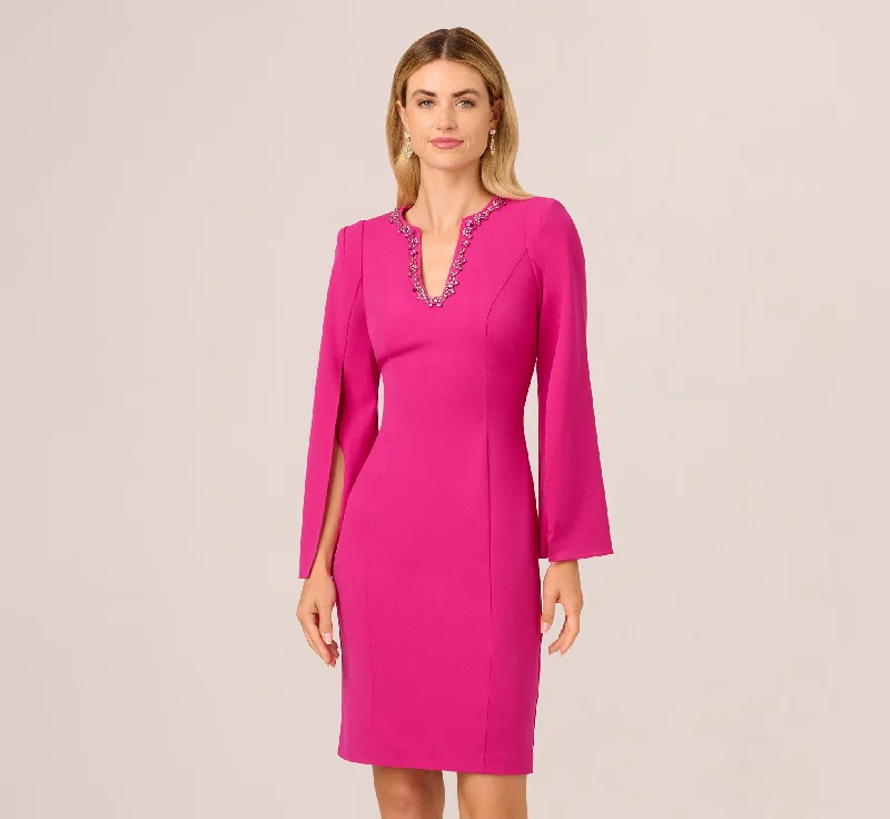 Wedding guest dresses with empire waists for a flattering silhouette -Knit Crepe Jewel Short Dress In Berry Rose