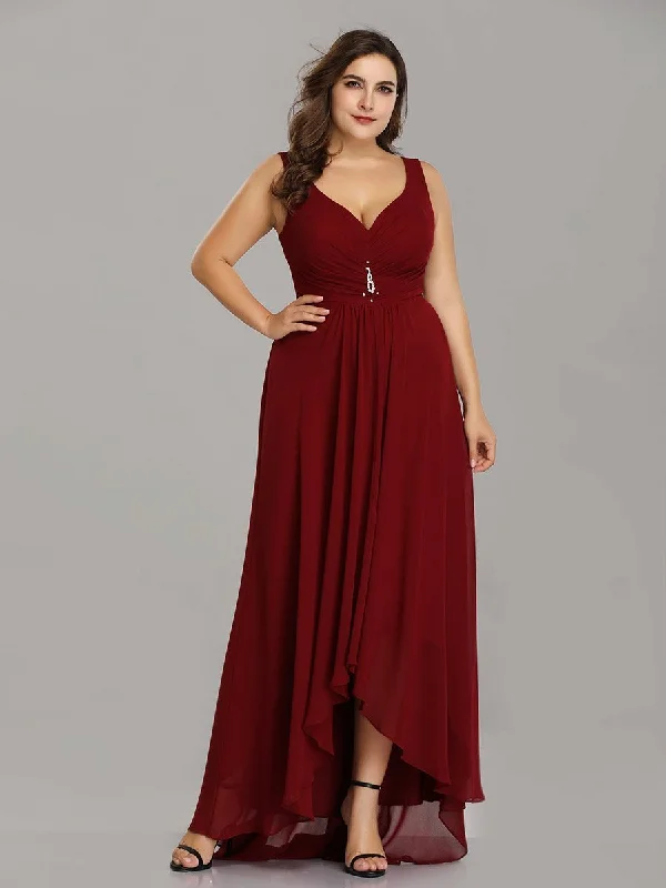 formal dresses with lace necklines for feminine touch --Plus Size V Neck Rhinestones Ruched Bust Wholesale Evening Dresses
