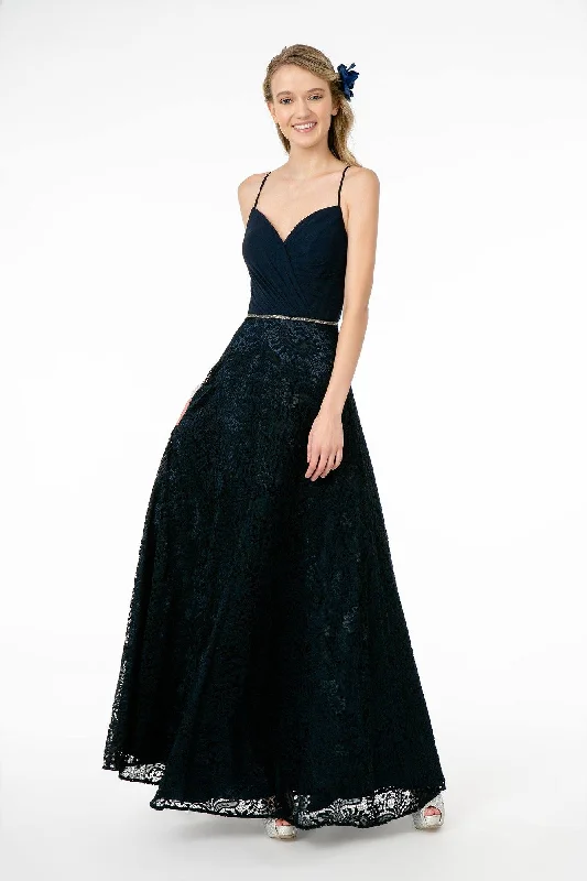 bridesmaid dresses with chiffon pleats for graceful flow --Long Pleated Sweetheart Dress with Lace Skirt by Elizabeth K GL2667