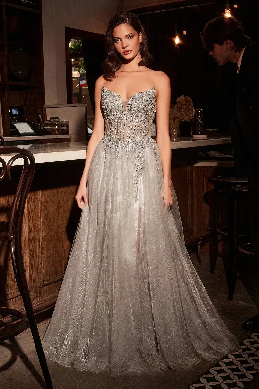 cocktail dresses with chiffon overlays for soft texture --Tulle Strapless A-line Slit Gown by Ladivine CC487