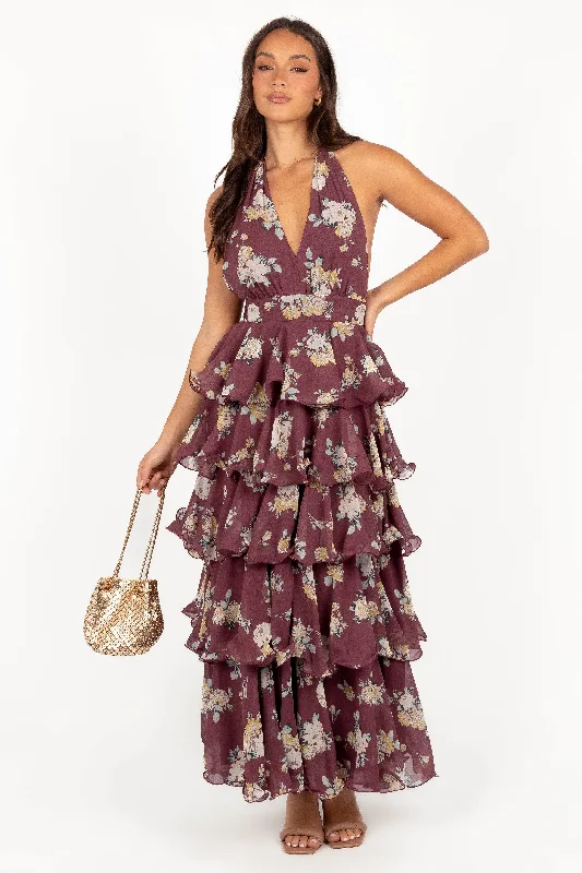 Sexy wedding guest dresses for a bold statement -Kendall Maxi Halterneck Dress - Dark Wine