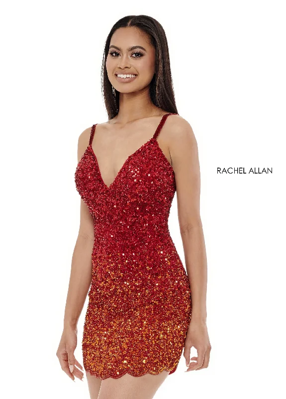 Graduation dresses with a high neckline for modest elegance -Short Ombre Sequin V-Neck Dress by Rachel Allan 40165