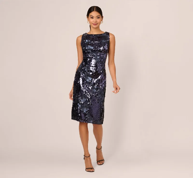 How to style wedding guest dresses with scarves and wraps -Sequin Sheath Dress In Navy
