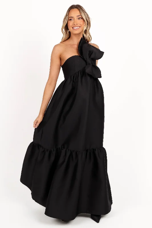 bridesmaid dresses in jewel tones for winter weddings --Betina Bow Front Maxi Dress - Black