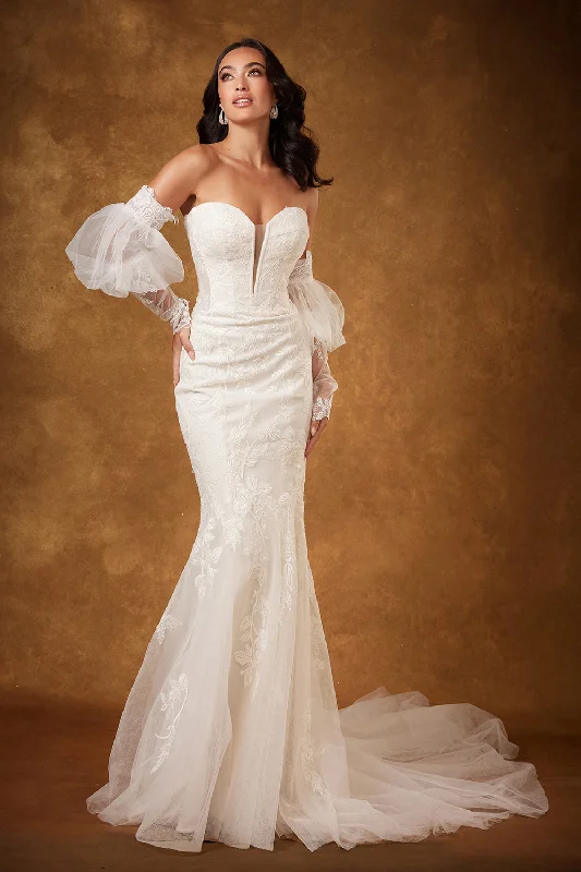 Wedding guest dresses with sheer panels for a sultry look -Puff Sleeve Strapless Bridal Gown by Abby Lane 97222