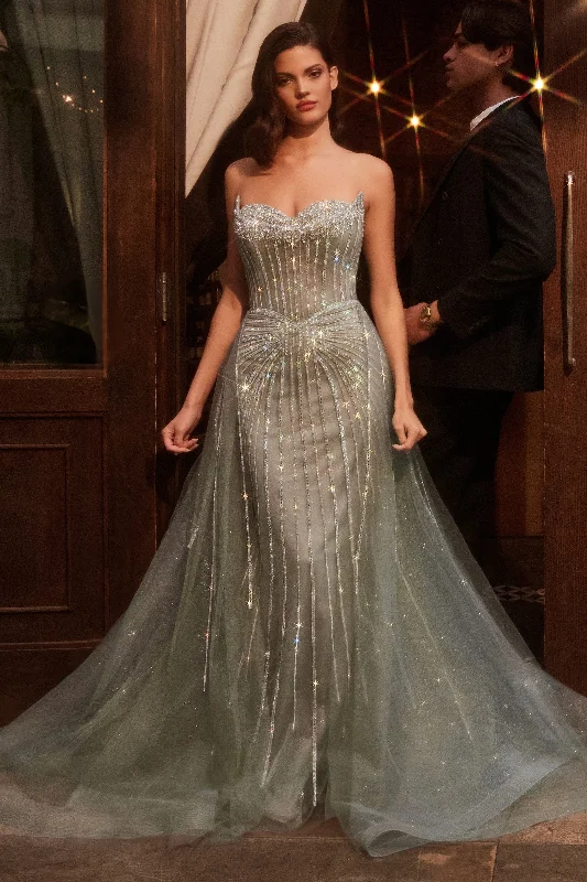 cocktail dresses with lace trims for delicate accents --Beaded Strapless Overskirt Gown by Ladivine CB158