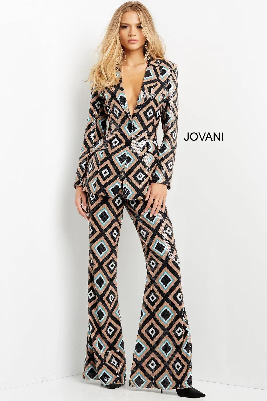 formal dresses with tiered skirts for volume and movement --Multi Color Sequin Two Piece Suit by Jovani 07921