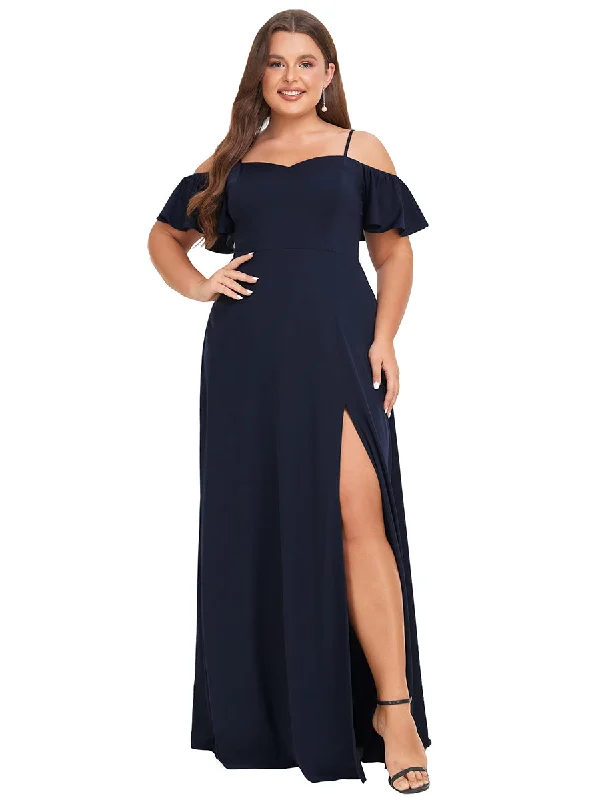 long formal dresses with open back for evening events --Plus Off Shoulder Floor Length A Line Sleeveless Wholesale Knitted Evening Dresses