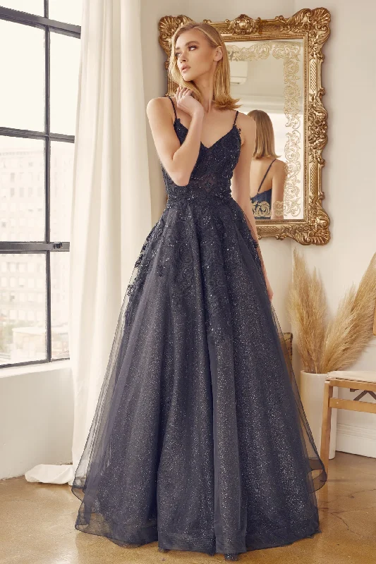 cocktail dresses with pleated skirts for elegant flow --Embellished Long Sleeveless Tulle Dress by Juliet 251