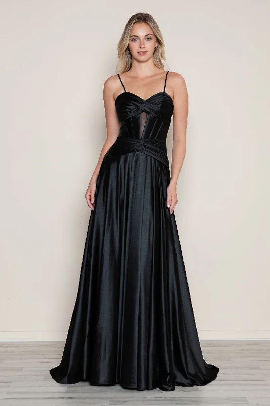 formal dresses for beach weddings with lightweight fabrics --Satin Sleeveless Corset A-line Gown by Poly USA 9700