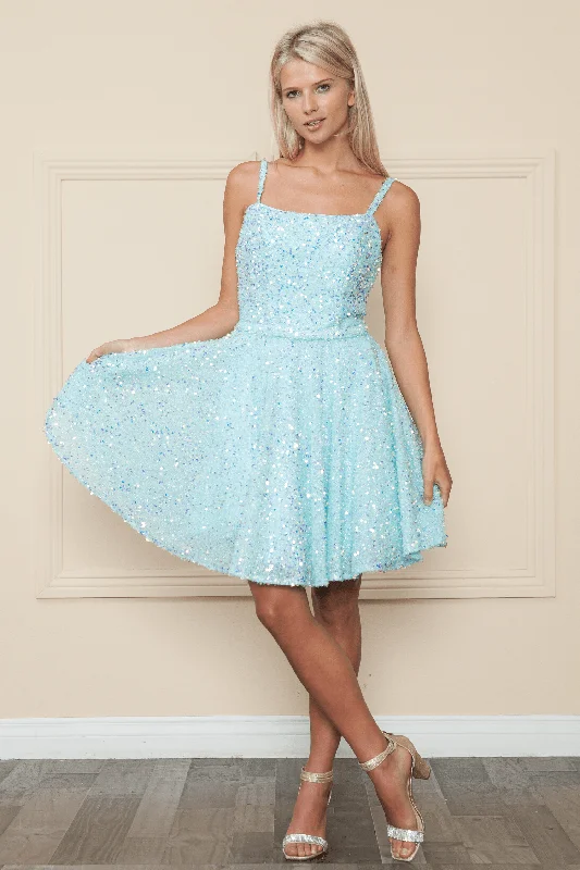 Graduation dresses for spring ceremonies with light fabrics -Short Sequin Velvet A-line Dress by Poly USA 8930