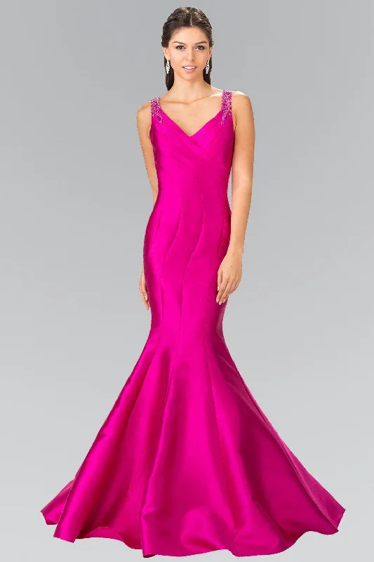 formal dresses with tiered skirts for volume and movement --Sleeveless Mermaid Dress with Sheer Beaded Back by Elizabeth K GL2212