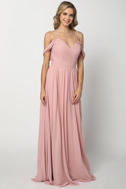 formal dresses for prom with sweetheart necklines --Ruched Long Off Shoulder Dress by Juliet 676