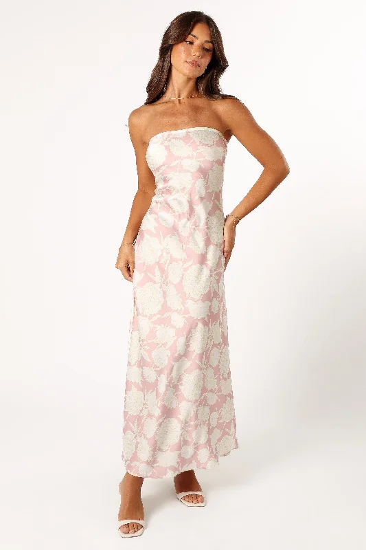 Spring dresses with sleeves for cooler days -Gemma Strapless Maxi Dress - Pink Floral