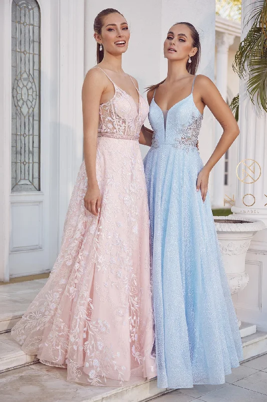 affordable cocktail dresses under $100 for casual events --Long Sleeveless Glitter Dress by Nox Anabel T1033