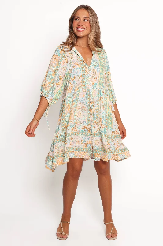 Spring dresses with chiffon skirts for lightness and movement -Arden Mini Dress - Green Multi
