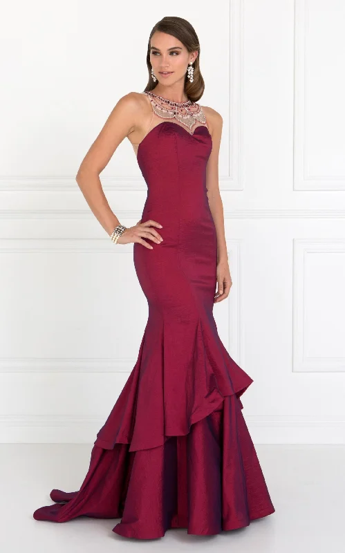 formal dresses for senior women with classic cuts --Long Jeweled Dress with Two Tiered Skirt by Elizabeth K GL2290