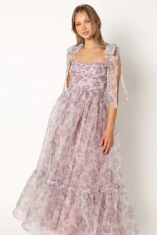 Formal wedding guest dresses for black-tie weddings -Floret Midi Dress - Dark Purple