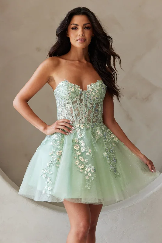 Stylish party dresses for a night of dancing -Applique Short Strapless A-line Dress by Amelia Couture BZ9024S