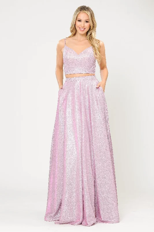 formal dresses for young adults with trendy cuts --Long Iridescent Glitter Two Piece Dress by Poly USA 8676