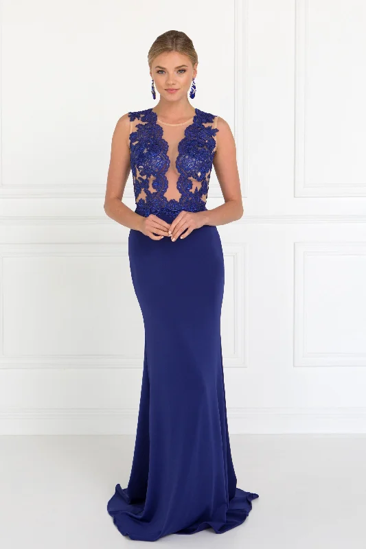 Wedding guest dresses with pleats for added movement -Long Sleeveless Lace Embellished Dress by Elizabeth K GL2286