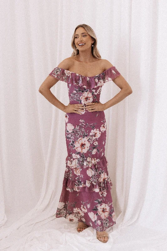 cocktail dresses with beaded straps for sparkle --Irelynn Maxi Dress - Dark Rose Floral
