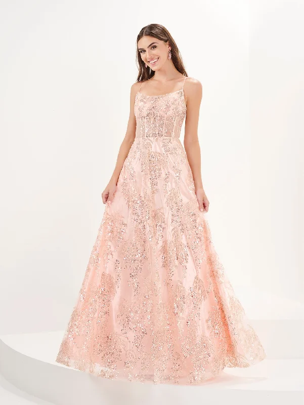 cocktail dresses with floral patterns for spring events --Embellished Sleeveless Corset Gown by Tiffany Designs 16093