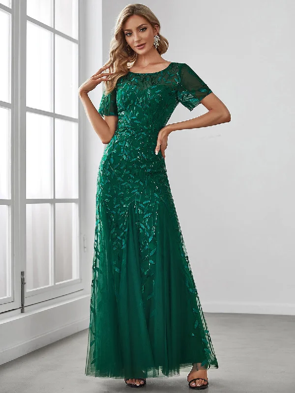 formal dresses with asymmetrical hemlines for trendy looks --Wholesale Sequin Fishtail Tulle Dresses for Party