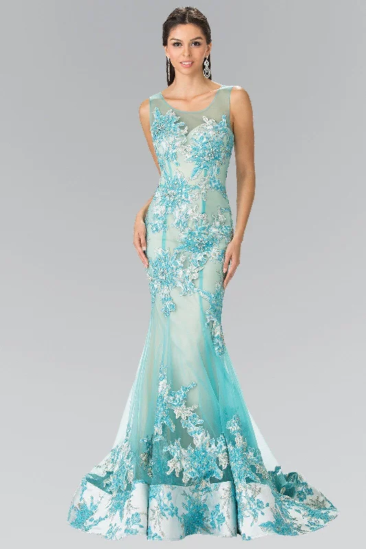 Elegant wedding guest dresses for destination weddings in the mountainsLong Illusion Mermaid Gown with Embroidery by Elizabeth K GL2335