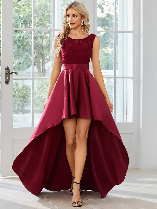 Modern cocktail dresses for upscale events -High Low Sleeveless Wholesale Lace & Stain Evening Dresses